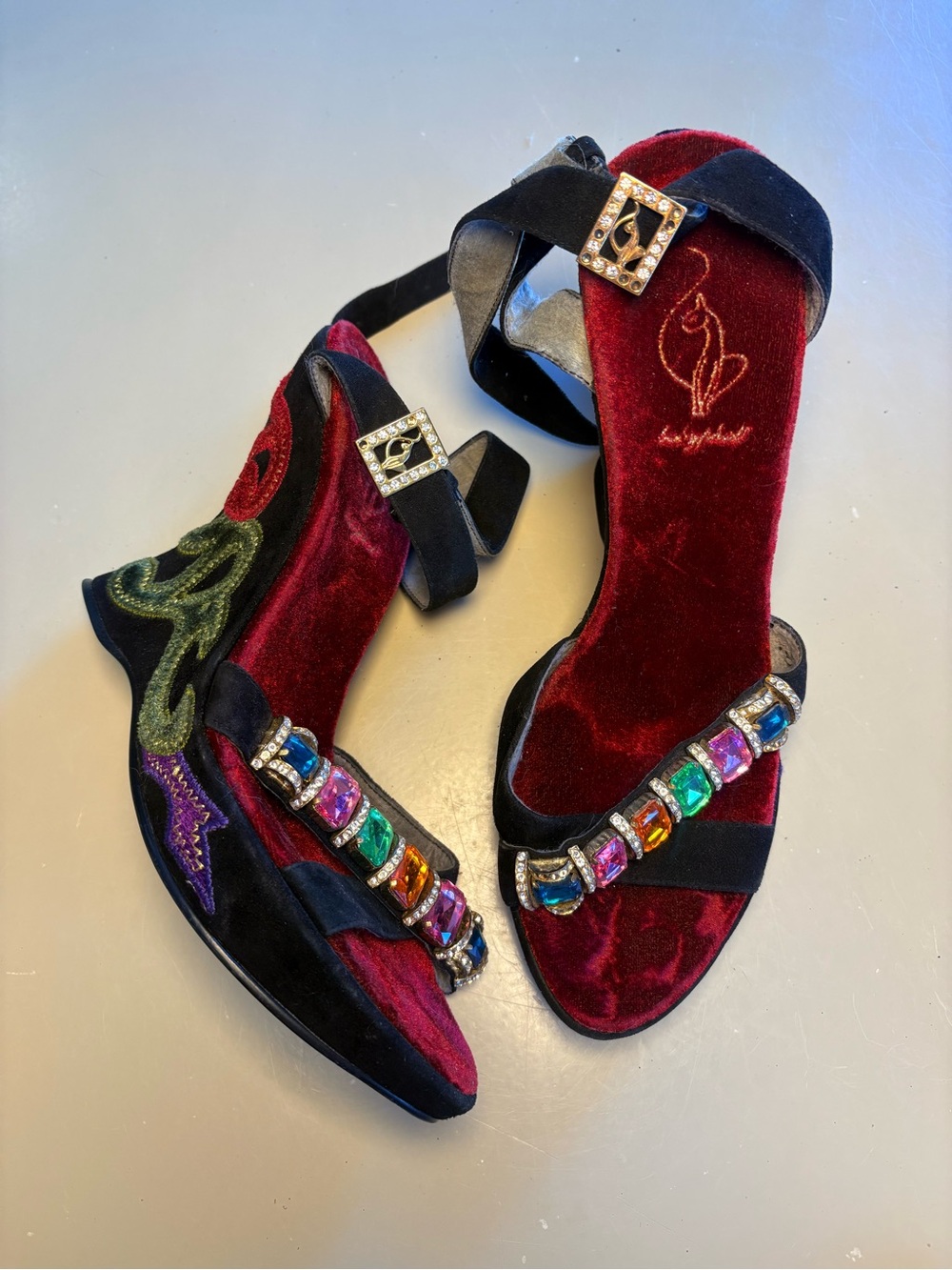 Y2K Vintage RARE Baby Phat Wedge Heel Platforms Colorful Stone Embellishment